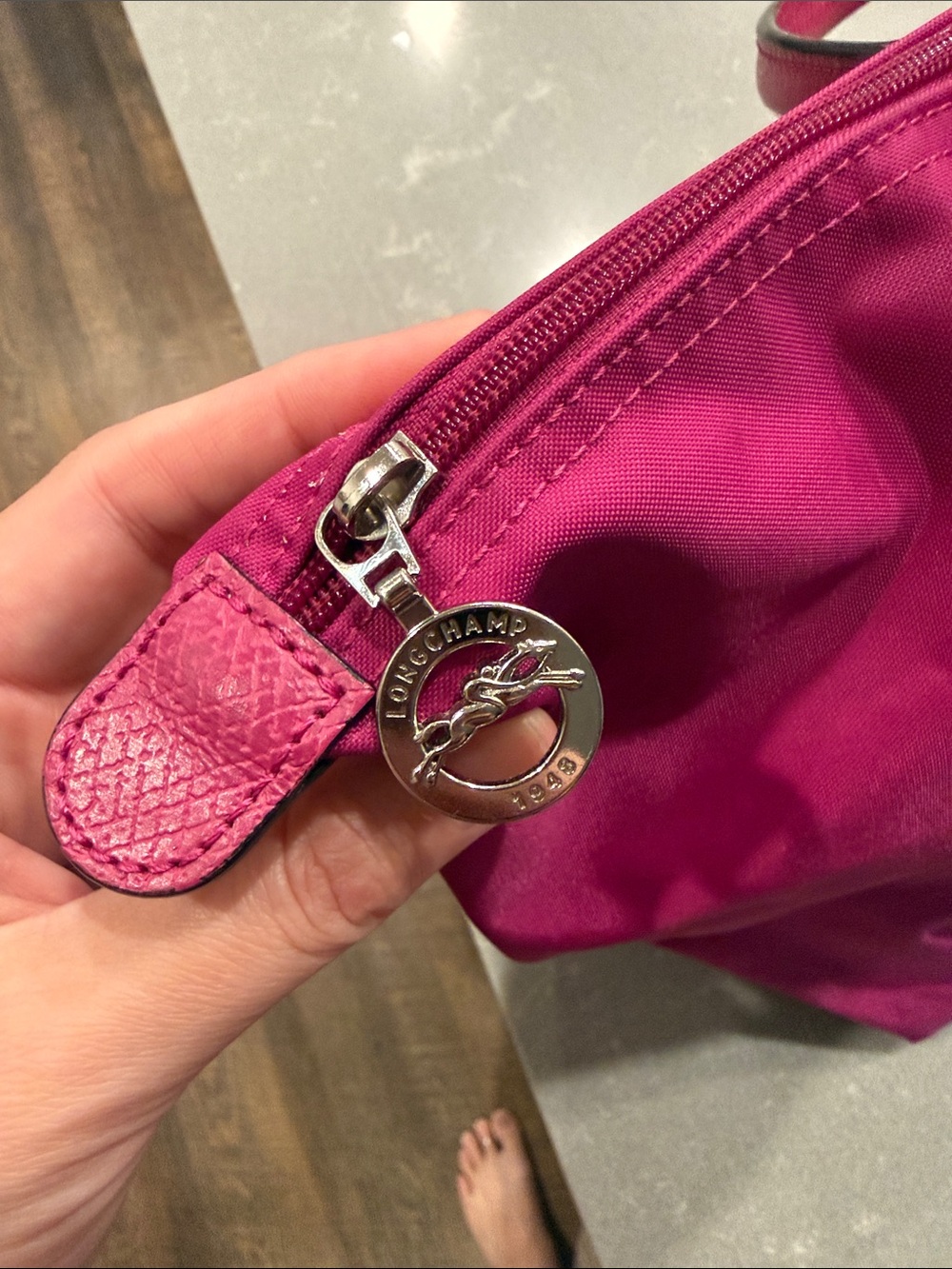 Longchamp Tote in Bright Fuchsia with Black Logo - Picture 9 of 11